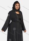Wholesale Women's Muslim Islamic Long Sleeve Rhinestone Maxi Abaya Dress With Belt - Liuhuamall
