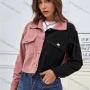 Wholesale Women's Casual Button Front Coloblock Crop Corduroy Jacket With Flap Pocket A21221X# preview