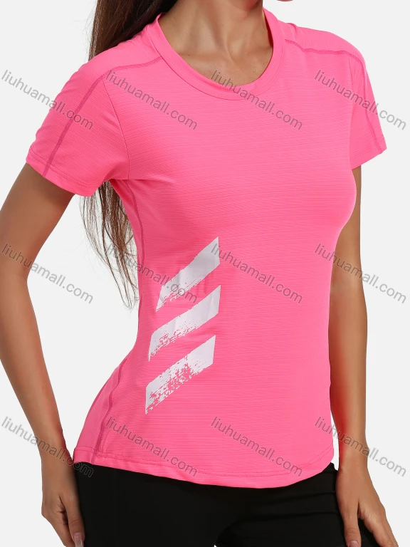 Wholesale Women's Sporty Crew Neck Short Sleeve Reflective Stripes Quick-dry Breathable Athletic T-shirt