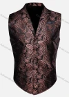 Wholesale Men's Vintage Lapel Embroidered Single Breasted Silky Waistcoat - Liuhuamall