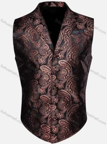 Wholesale Men's Vintage Lapel Embroidered Single Breasted Silky Waistcoat, LIUHUA CLOTHING WHOLESALE