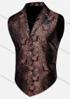 Wholesale Men's Vintage Lapel Embroidered Single Breasted Silky Waistcoat - Liuhuamall