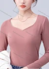 Wholesale Women's Casual Plain Notched Neck Long Sleeve Top 7732# - Liuhuamall