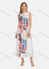 Wholesale Women's Notched Neck Sleeveless Abstract Print Midi Tank Dress With Belt - Liuhuamall