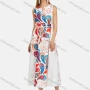 Wholesale Women's Notched Neck Sleeveless Abstract Print Midi Tank Dress With Belt preview