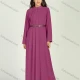 Wholesale Women's Chiffon Mandarin Collar Pleated Long Sleeve Plain Maxi Dress With Belt 2# Clothing Wholesale Market Liuhua