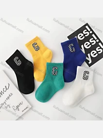 Wholesale Boys Fashion Checkboard Letter Print Crew Ankle Socks, LIUHUA CLOTHING WHOLESALE