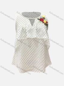 Wholesale Women's Casual Polka Dot Round Neck Cut Out Floral Embroidery Ruffle Trim Tank Top, LIUHUA CLOTHING WHOLESALE