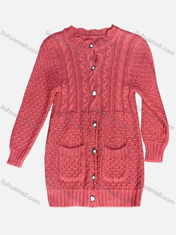 Wholesale Girl's Casual Long Sleeve Button Down Patch Pocket Cable Knit Cardigan