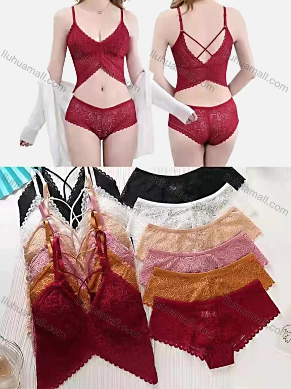 Wholesale Women's Plain Embroidery Lace Comfortable Thin Cup Bra Pantie Lingerie Set