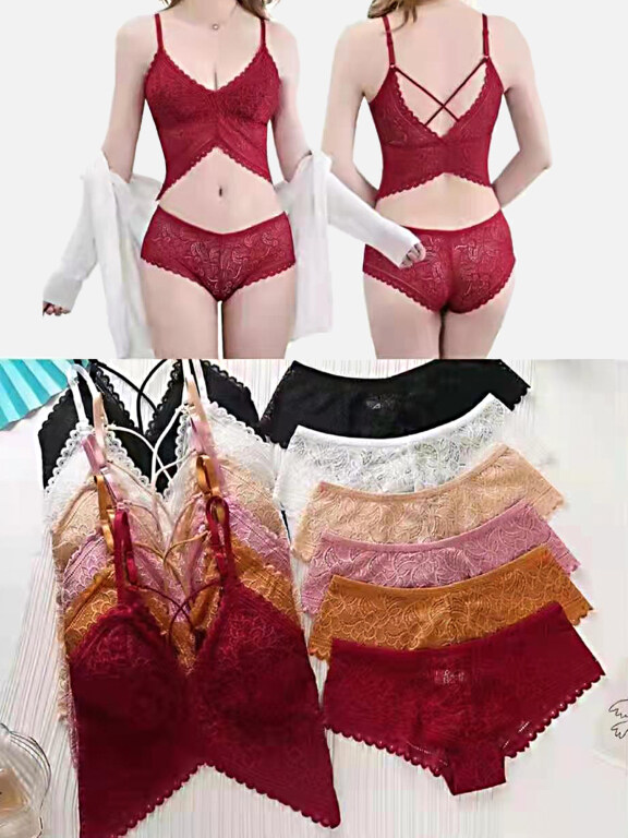Women's Plain Embroidery Lace Comfortable Thin Cup Bra Pantie Lingerie Set, Clothing Wholesale Market -LIUHUA, WOMEN, Underwear