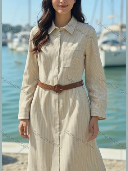 Wholesale Women's Striped Shirt - Dress: Elegant Long - Sleeve Design with a Touch of Class, Perfect for Any Occasion!