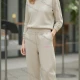 Wholesale Women's Beige Cardigan Suit w/ Striped Pants - Minimalist Pink Accents for Casual Athleisure Beige Clothing Wholesale Market Liuhua