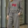 Wholesale Women's Grey Athletic 2 - Piece Set w/ Striped Joggers & Pink Accents - Lightweight Casual Sportswear preview