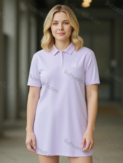 Wholesale Women's Polo Dress - Pink Short Sleeve w/ Small Logo, Loose Fit Casual Chic for Bulk Order