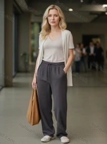 Wholesale Women's Casual Drawstring Wide - Leg Long Pants, Soft Fabric, Minimalist Style, Ideal for Daily & Office Wear, LIUHUA CLOTHING WHOLESALE