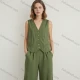 Wholesale Women's 2 - Piece Olive Green Vest + Wide - Leg Pants Set | Wholesale Women's Fashion Suit Olive Drab Clothing Wholesale Market Liuhua