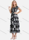Wholesale Women's Casual Floral Print Off Shoulder Shirred Puff Sleeve Ruffle Hem Maxi Dress FL8071# - Liuhuamall