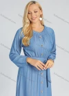 Wholesale Women's Casual Long Sleeve Button Front Plain A-Line Maxi Dress With Belt - Liuhuamall