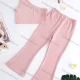 Wholesale Girl's Plain Rib-knit Bow Knot One Shoulder Crop Tank Top & Flare Pants 2 Piece Set Pink Clothing Wholesale Market Liuhua