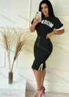 Wholesale Women's Casual Letter Short Sleeve Bodycon Crop Top & Elastic Waist Skirt Set - Liuhuamall
