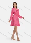 Wholesale Women's Casual Tie Neck Shirred Peplum Plain Ruffle Hem Dress 10056# - Liuhuamall