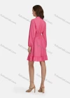 Wholesale Women's Casual Tie Neck Shirred Peplum Plain Ruffle Hem Dress 10056# - Liuhuamall
