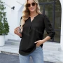 Wholesale Women's Casual Plain Notched Neck 3/4 Sleeve Curved Hem Blouse 8150# preview