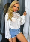 Wholesale Women's Stand Collar Lantern Sleeve Plant Embroidery Keyhole Back Plain Blouse AY194# - Liuhuamall