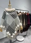 Wholesale Women's Causal Fashion Houndstooth Fuzzy Cape - Liuhuamall