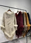 Wholesale Women's Causal Fashion Allover Print Tassel Fuzzy Cape - Liuhuamall