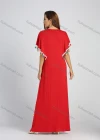 Wholesale Women's Notch Neck Batwing Sleeve Fringe Trim Embroidered Maxi Kaftan - Liuhuamall