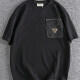 Men's Fashion 100%Cotton Round Neck Short Sleeve Flap Pockets Plain Label Drop Shoulder T-shirts Black Clothing Wholesale Market -LIUHUA