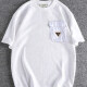Men's Fashion 100%Cotton Round Neck Short Sleeve Flap Pockets Plain Label Drop Shoulder T-shirts White Clothing Wholesale Market -LIUHUA