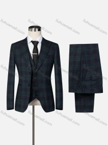 Wholesale Men's Formal Lapel Plaid Single Breasted Blazer & Waistcoat & Pants 3-piece Suit Set, LIUHUA CLOTHING WHOLESALE