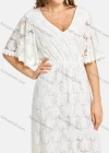 Wholesale Woman's Fashion Plain V Neck Butterfly Sleeve Guipure Lace Open Back Plain Maxi Dress - Liuhuamall