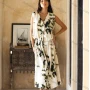 Wholesale Women's Casual Abstract Print V Neck Woven Maxi Tank Dress 2409451# preview
