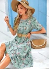 Wholesale Women's Casual Floral Print Round Neck Puff Sleeve Knee Length Dress With Belt - Liuhuamall
