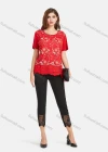 Wholesale Women's Three-dimensional Floral Embroidery Tee&Hollow Embroiderey Hem Cropped Pant Set - Liuhuamall
