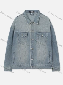 Wholesale Women's Casual Plain Distressed Drop Shoulder Pockets Buttons Down Denim Jacket, LIUHUA CLOTHING WHOLESALE