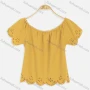Wholesale Women's Casual Crew Neck Elastic Neckline Hollow Out Edge Crop Tops 2215# preview