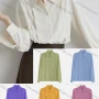 Wholesale Women's Casual Collared Shirt Sleeve Ruched Button Down Plain Shirt 783803# preview