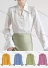 Wholesale Women's Casual Keyhole Neck Trumpet Sleeve Button Down Plain Shirt 823964# - Liuhuamall
