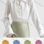 Wholesale Women's Casual Keyhole Neck Trumpet Sleeve Button Down Plain Shirt 823964# preview