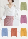Wholesale Women's Casual Cowl Neck Puff Sleeve Ruched Cold Shoulder Plain Blouse 126212# - Liuhuamall