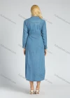Wholesale Women's Cotton Collared Button Down Drawstring Long Sleeve Midi Shirt Dress - Liuhuamall