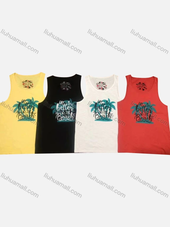 Wholesale Men's Casual Letter Tropical Round Neck Tank Top
