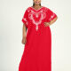 Women's African Plus Size Vintage Round Neck Robe Batwing Sleeve Floral Embroidery Plain Kaftan Dress 3# Clothing Wholesale Market -LIUHUA