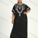 Wholesale Women's African Plus Size Vintage Round Neck Robe Batwing Sleeve Floral Embroidery Plain Kaftan Dress Black Clothing Wholesale Market Liuhua