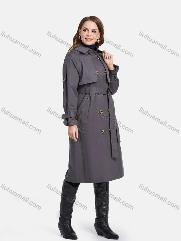 Wholesale Women's Lapel Double Breasted Mid Length Trench Coat With Tie Belt